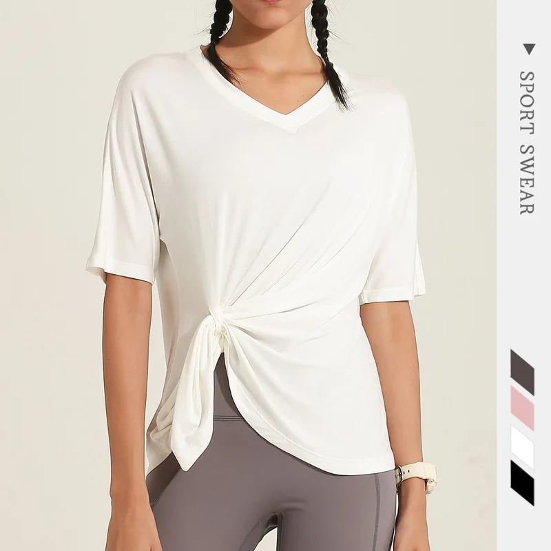 Женская спортивная блузка с v-образным вырезом для йоги красная сетчатая