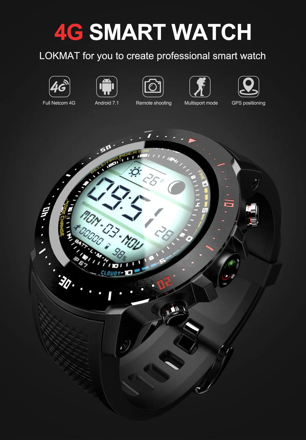 LOKMAT LK04 4G LTE Смарт-часы телефон Android 7,1 четырехъядерный 1,3 ГГц 1 Гб+ 16 Гб 2МП камера gps BT4.0 многофункциональная спортивная модель Smartwatch