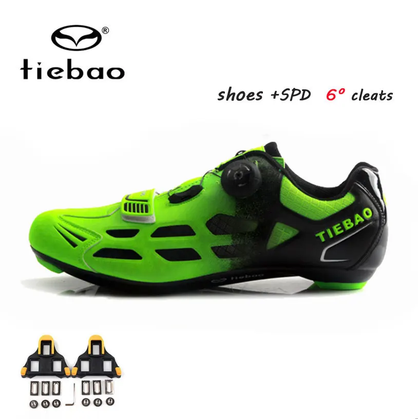 green with cleats Tiebao/Мужская обувь для езды на велосипеде; Нескользящая дышащая велосипедная обувь; спортивные гоночные кроссовки; обувь для велосипеда; Zapatillas Ciclismo - Цвет: green with cleats