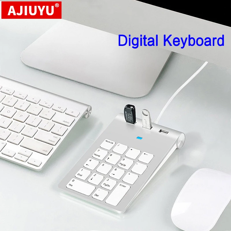 AJIUYU USB Numeric Keypad 18 Keys with three USB Hub For iMac MacBook Air Pro Lenovo PC computer number accountant mini keyboard