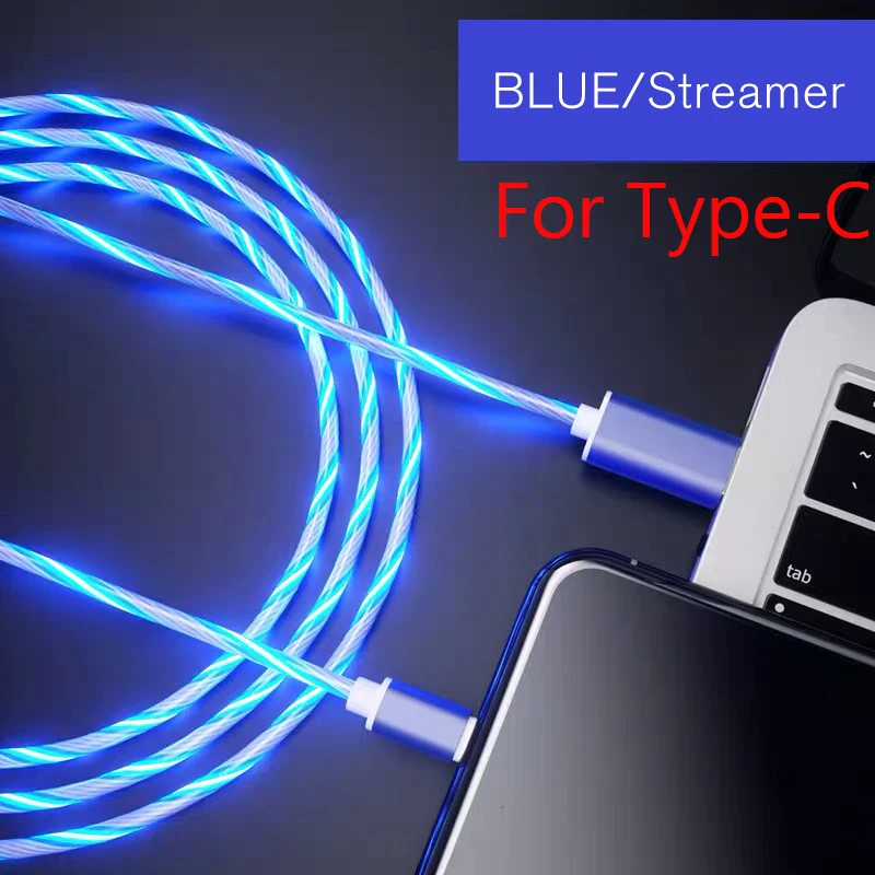 TypeC-Blue Стример зарядное устройство type-C type C USB C для samsung A50 Micro USB кабель для зарядки светодиодный 2A кабель для быстрой зарядки для iPhone шнур для зарядного устройства - Цвет: TypeC-Blue