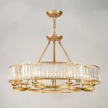Golden D85 H50CM Винтажный стиль лофт хрустальный светильник бронзовая черная хрустальная люстра лампа абажур лампы для гостиной E14 Светодиодная лампа - Цвет абажура: Golden D85 H50CM