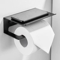 Wall Mounted Black Toilet Paper Holder Tissue Paper Holder Roll Holder With Phone Storage Shelf Bathroom Accessories