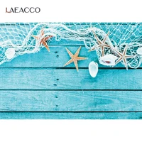 laeacco blue wooden board photo backdrop summer starfish shell sea beach baby portrait photozone photo background photo studio