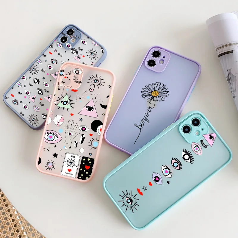 Funny eyes Phone Case for iPhone 8 7 Plus SE 2020 11 Pro Max Matte transparent case 12 13 mini XR X XS Max Cover Fashion Cases