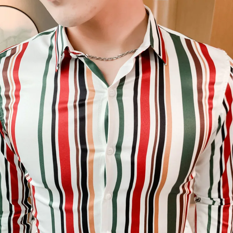 

Striped 2021 Men's Shirt Long Sleeve Business Drsss Shirts Casual Slim Fit Streetwear Social Blouse Clothing Camisas Para Hombre