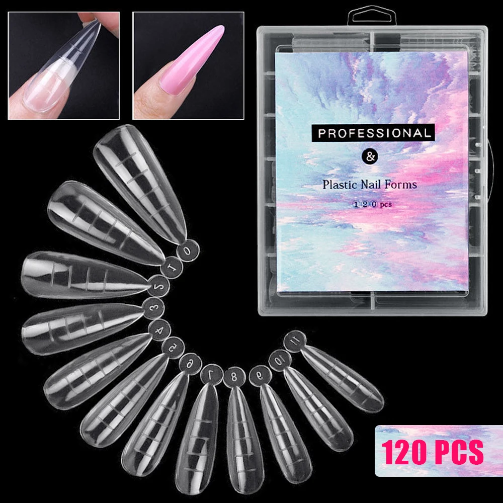 

120pcs Kit Clear Dual Forms Nail Curve False Nails Art Full Cover Quick Building French Tips Gel Extension Mode Manicure Tool