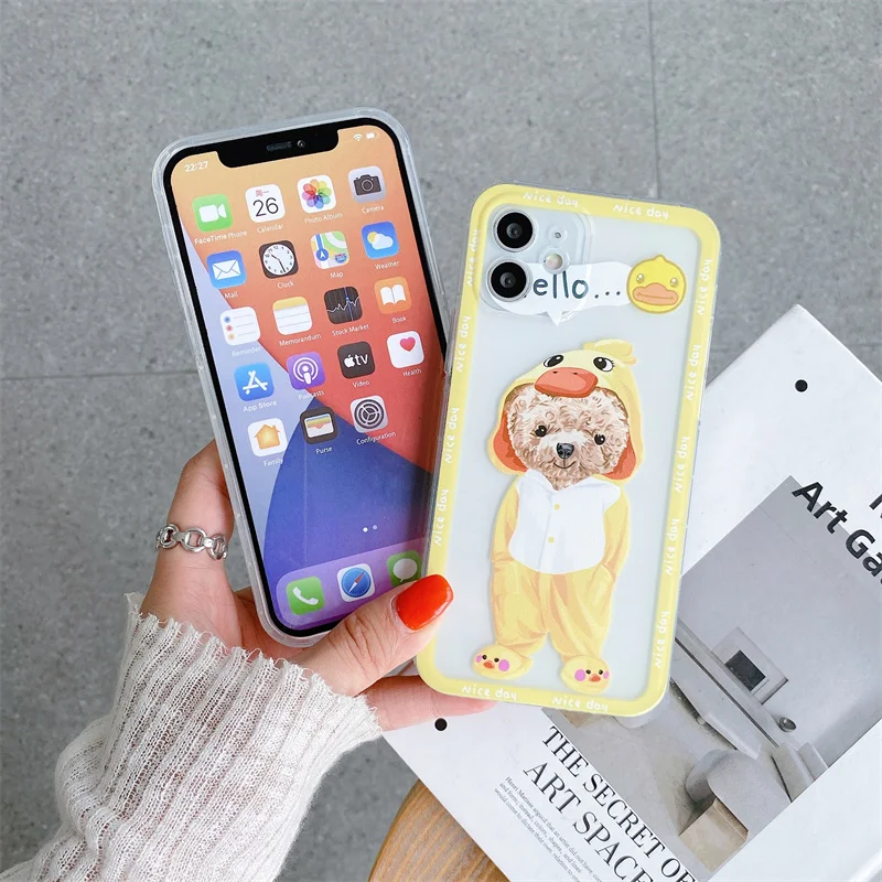 Чехол для iPhone 13 Pro Max симпатичный крутой чехол скейтборда плюшевый медведь утка
