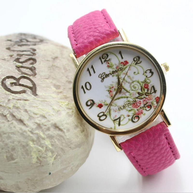 2019 дропшиппинг ретро кожаный ремень браслет для женщин часы с цветочным узором