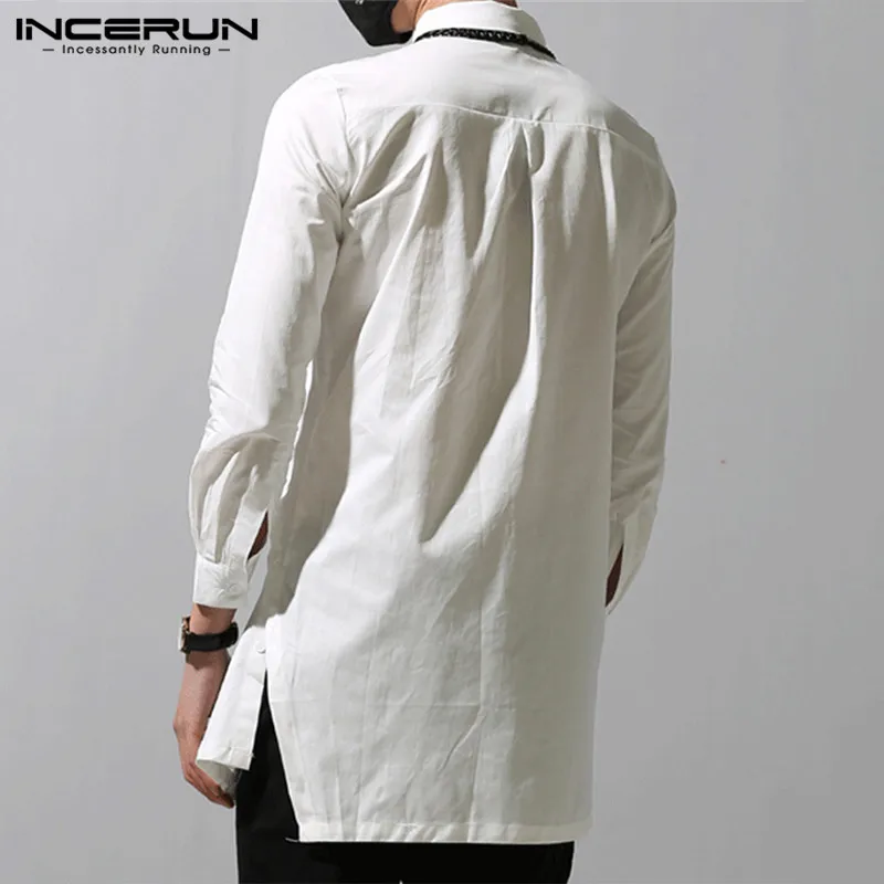 INCERUN 2022 Men Irregular Shirts Lapel Button Long Sleeve Chic Solid Color Camisa Fashion Dress Shirts Slim Long Tops Plus Size