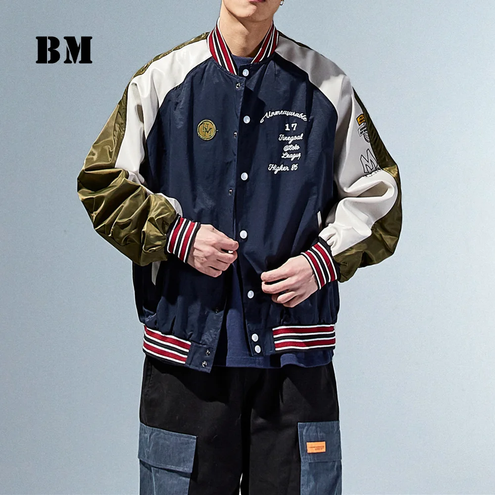 

Korean Hip Hop High Quality Patchwork Baseball Uniform Japanese Streetwear Casual Loose Jacket Spring Harajuku Coat Men Clothing
