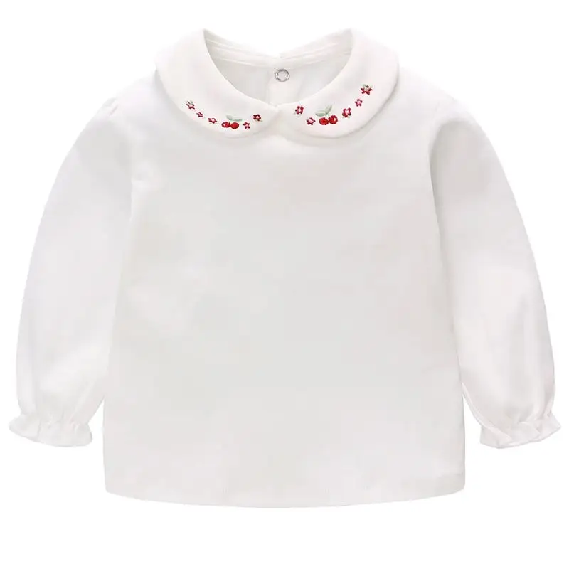 Детская футболка Famuka с длинным рукавом футболки вышивкой и кукольным воротником