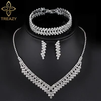 treazy silver color rhinestone crystal bridal jewelry sets for women choker necklace earrings bracelet set wedding jewelry gift