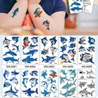 10 видов мультяшных татуировок акулы, Детский милый макияж, временные наклейки для тела, синяя рыба, одноразовая татуаж, временная татуировка