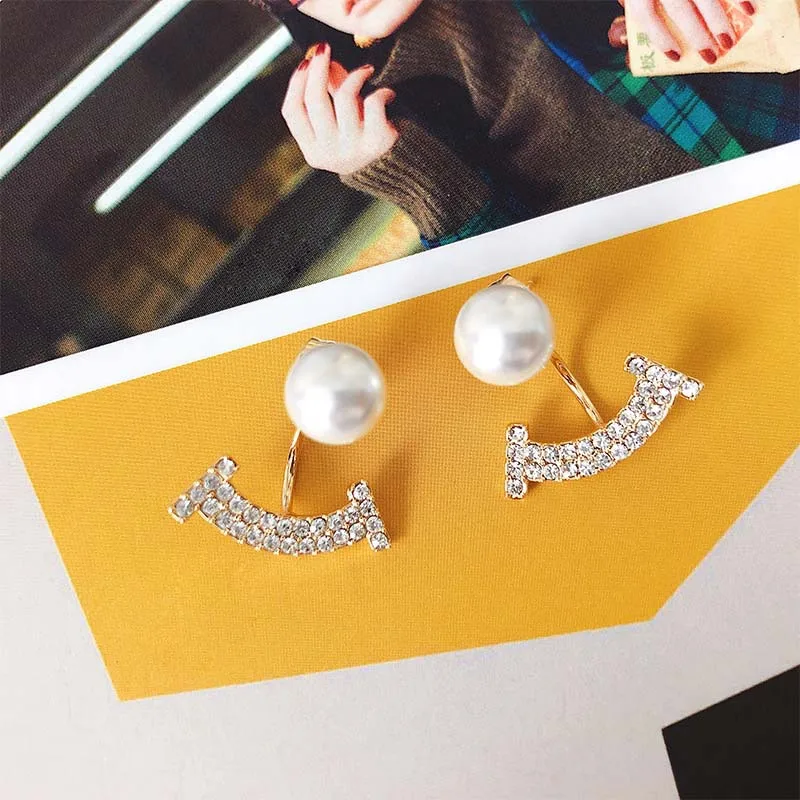 

S1054 Fashion Jewelry Earrings Rhinstone Smile Pearl Stud Earrings