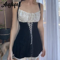 auyiufar gothic grunge fairycore lace up corset mini dress solid sexy aesthetic sleeveless y2k bustier tops renaissance clothing