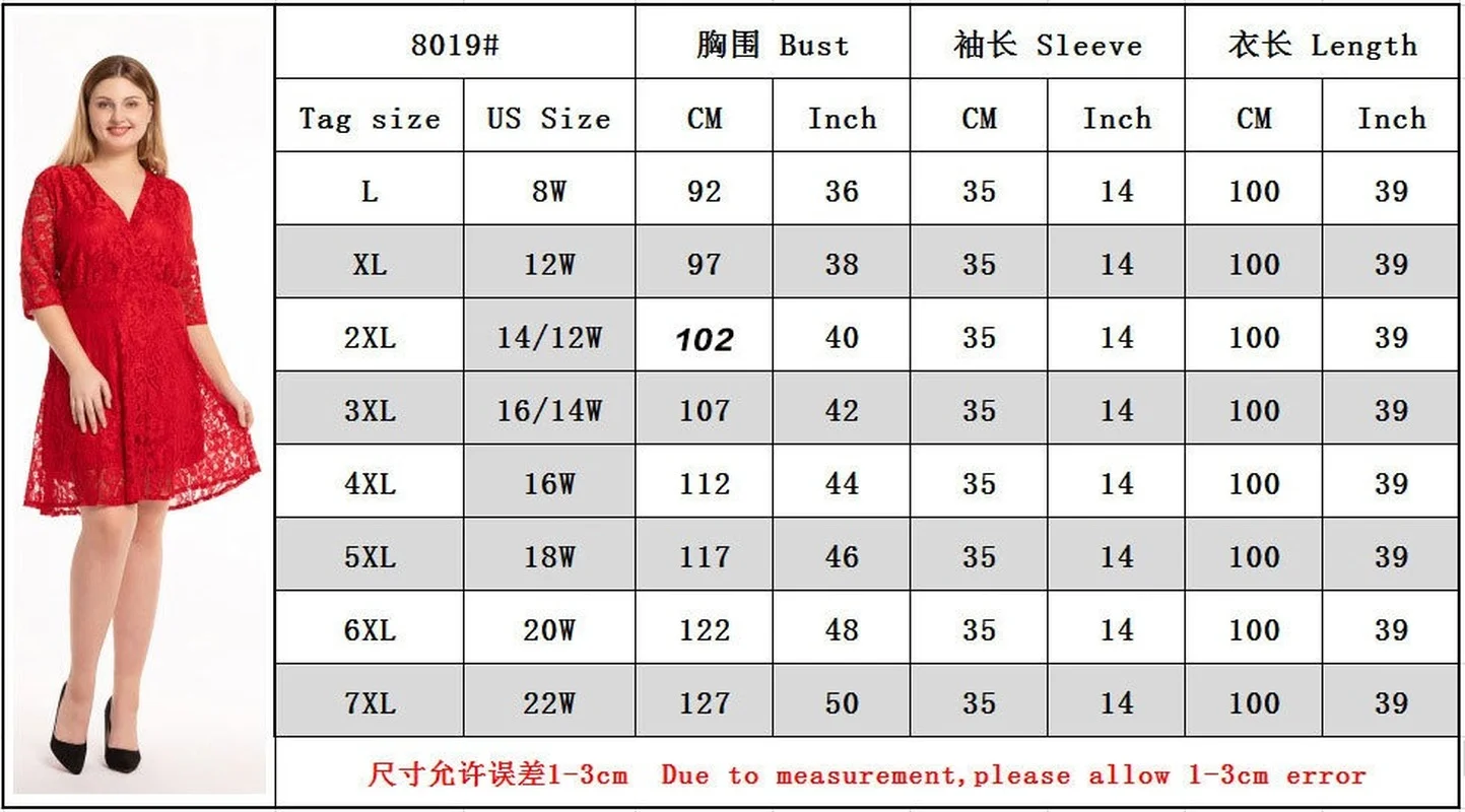

Donsignet Women Dress Spring/Summer Fashion Lace Plus Size Dress V-neck Slim Half Sleeve V-Neck Knee-Length A-Line Dresses Women