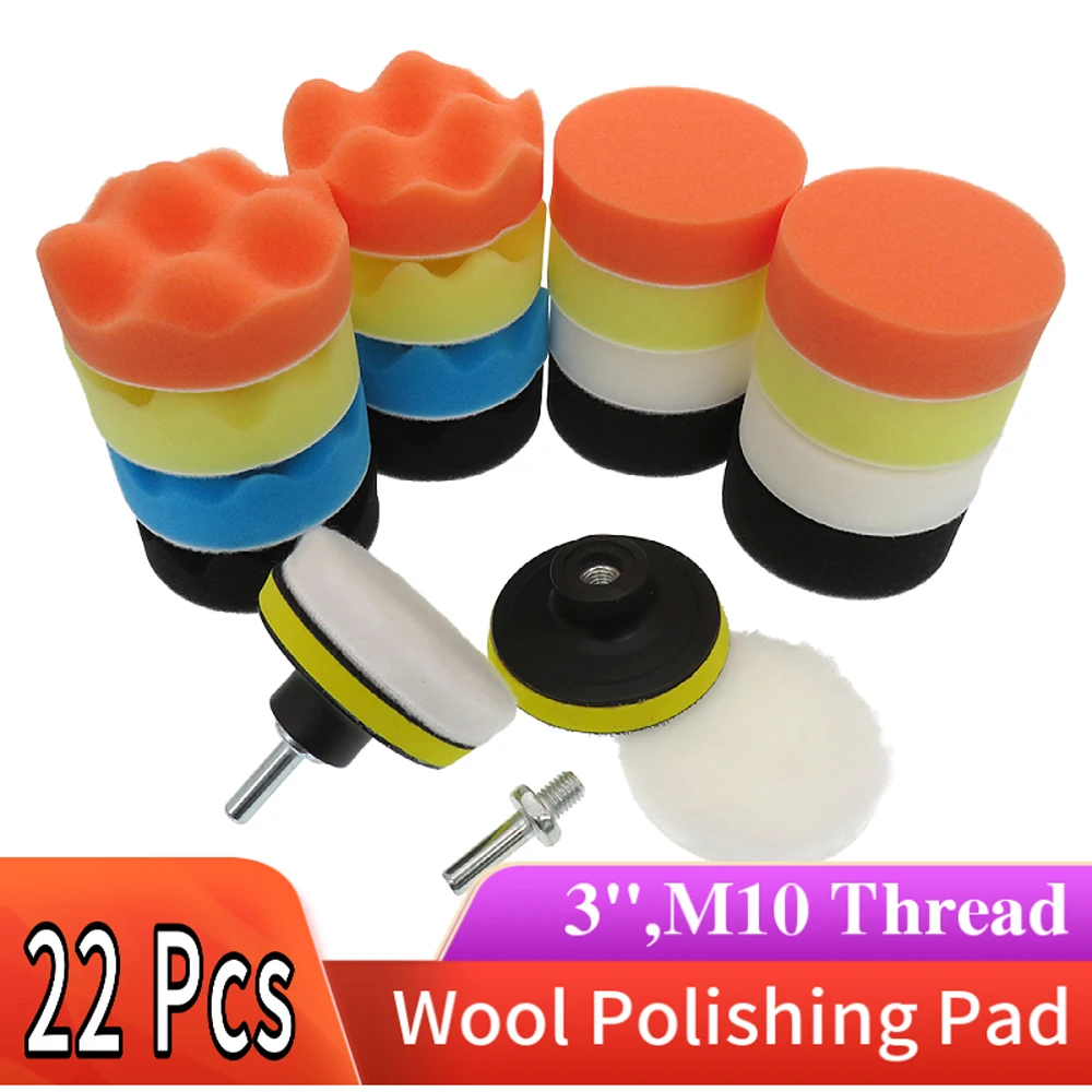 

4 стиля, детский набор, 22 шт., 3-дюймовые пенопластовые фрезы, шерстяные колодки для автомобильного шлифования, полировки, восковой обработки
