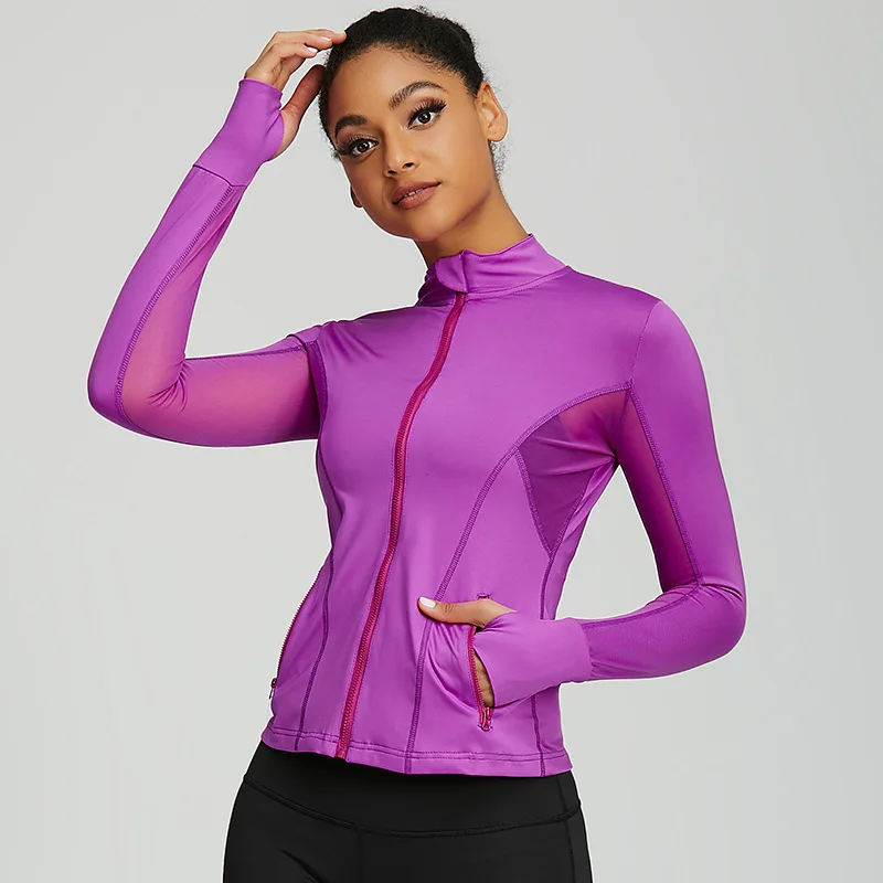 

Спортивная кофта с длинными рукавами для йоги, Женская облегающая кофта с воротником-стойкой на молнии, быстросохнущая одежда для йоги, спо...
