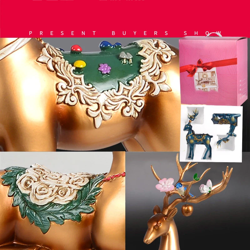 

European Creative Resin Deer Statue Home Decoration Hotel Living Room Fengshui Desk Ornaments Crafts Wedding Gift Accessories