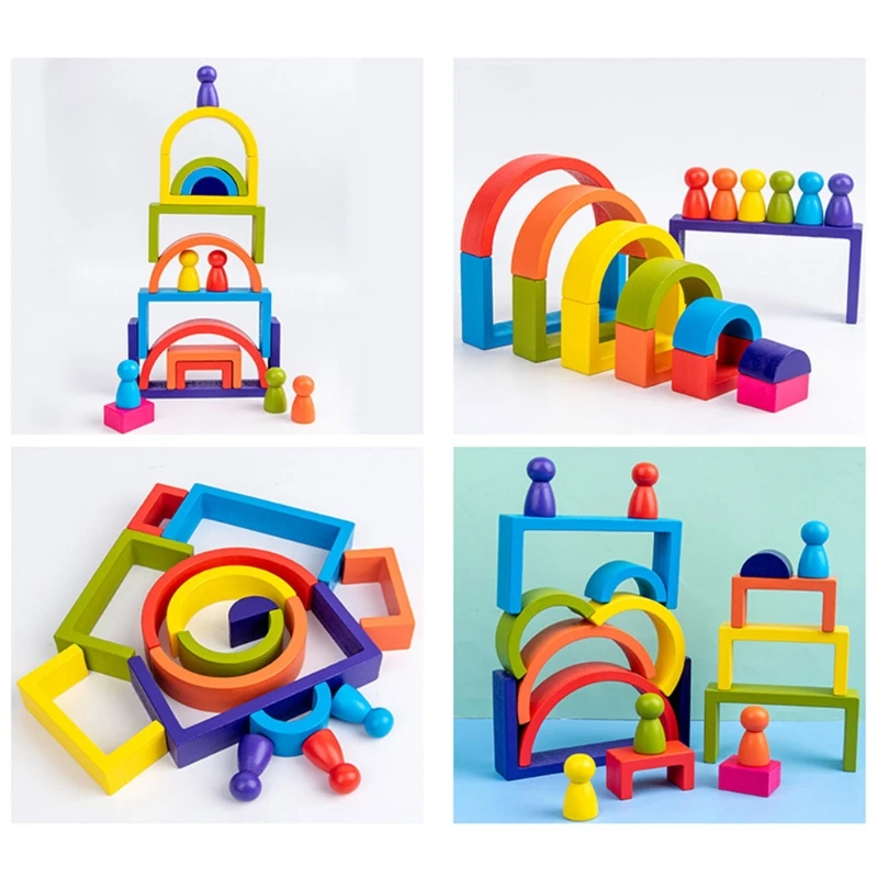 

Baby Children Wooden Rainbow House Stacking Game Building Block Gifts Kids Creative Educational Montessori Toys