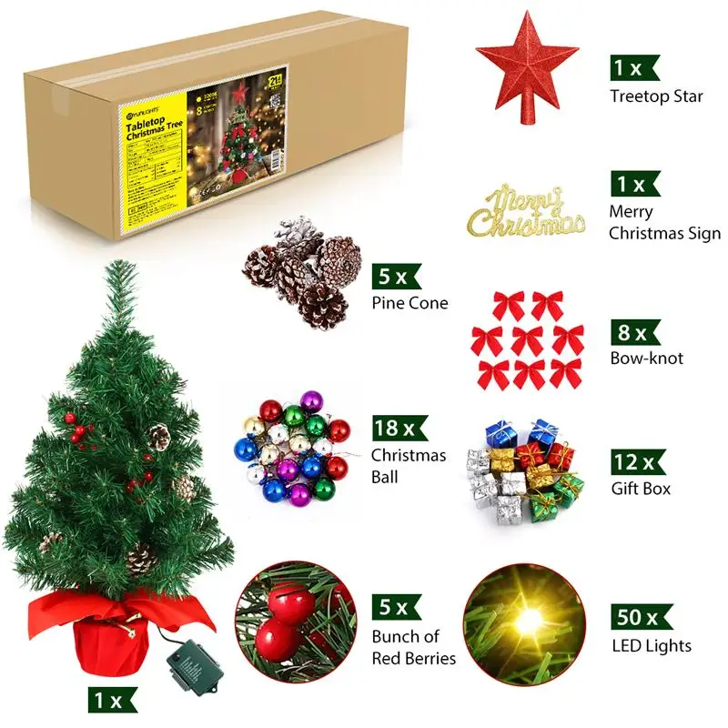 

Tabletop Christmas Tree 21.6" Desktop Mini Christmas Tree with 8 Lighting Modes Battery Operated Small Christmas Tree