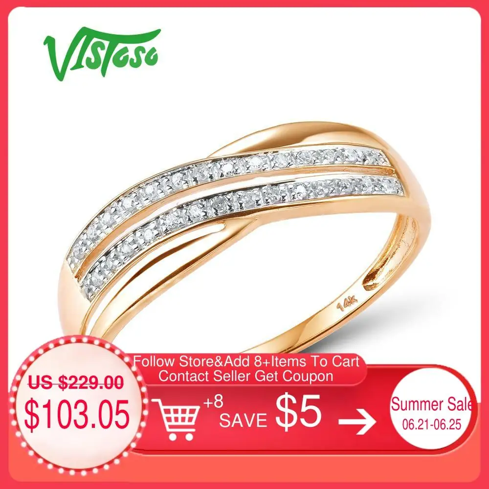 

VISTOSO Genuine 14K 585 Rose Gold Chic Rings For Lady Sparkling Diamond Engagement Anniversary Simple Style Eternal Fine Jewelry