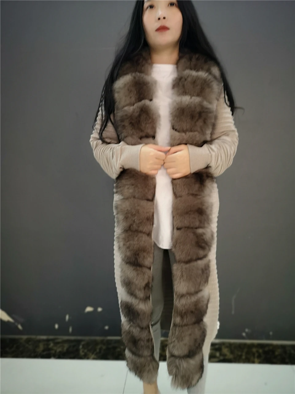 Пальто из натурального меха Зимняя женская куртка с воротником лисьего женские