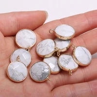 2pcs natural stone faceted round white turquoises charms pendants for jewelry making necklaces earring accessories size 17x20mm