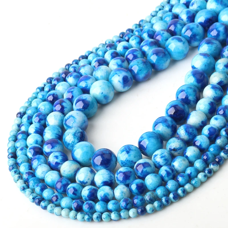 Круглые бусины с натуральным камнем синего цвета россыпью 4 6 8 10 12 мм для браслета