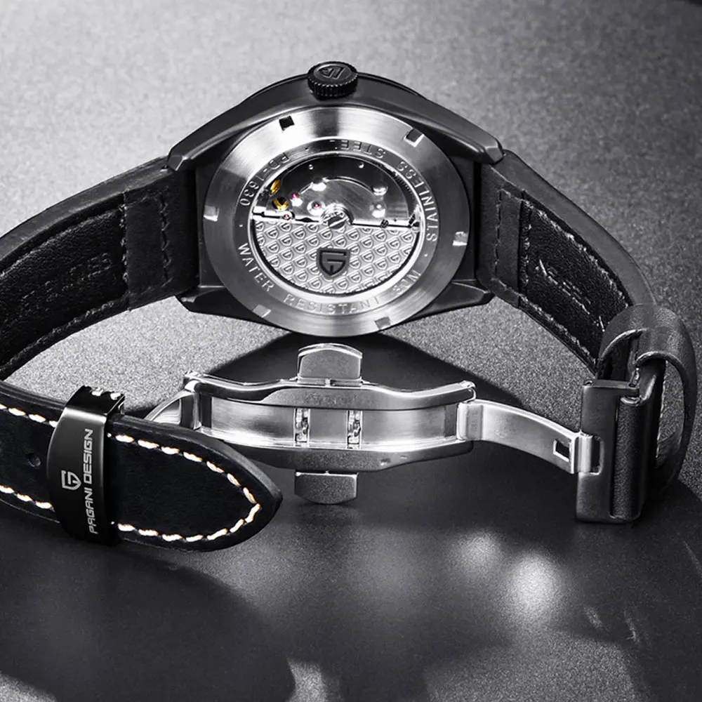 Мужские классические часы Pagani дизайнерские кожаные с белым циферблатом и