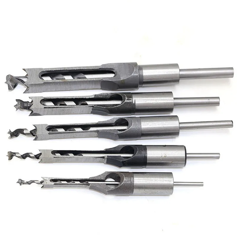 4PCS HSS Twist Drill Bits Square Auger Mortising Chisel Drill Set Square Hole Woodworking Drill Tools Kit Set Extended SawTP-021