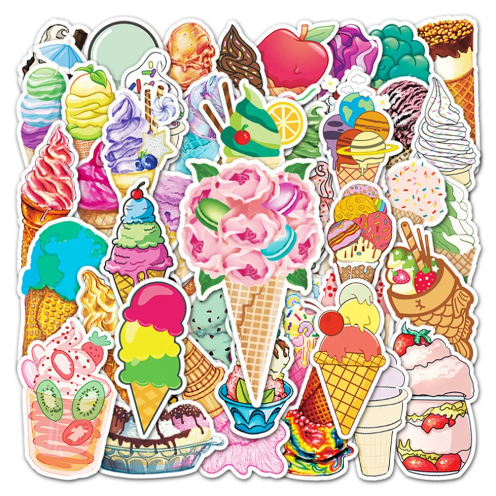 

10/30/50PCS Cartoon Cute Ice Cream Notebook Hand Account Graffiti Luggage Cart Decoration Waterproof Sticker Toy Wholesale