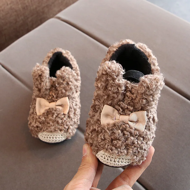 Новая детская зимняя обувь на плюшевой подкладке Платье принцессы с бантом для