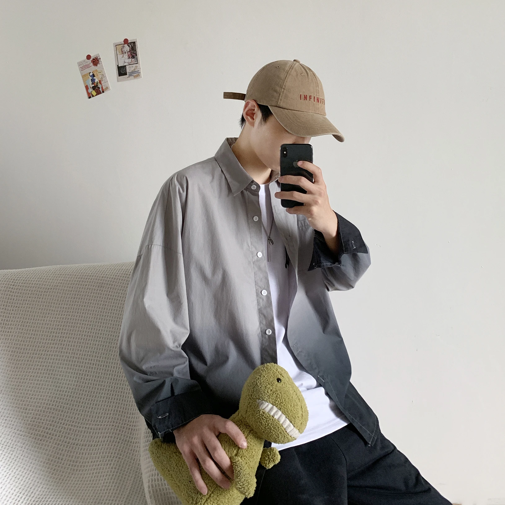 

2019 Autumn Korean Style Shirts Gradual Change Pure Color Long Sleeve Tie-dyeing Shirt Men