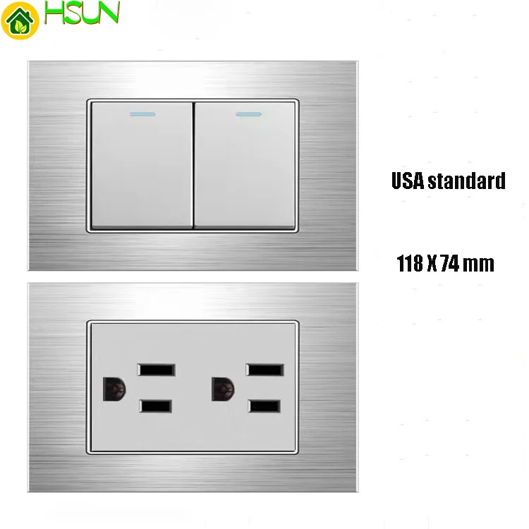 118 type US AU Brazil Thailand Italy 15A socket silver aluminum alloy panel 1 2 3 4 gang 2 way  Wall switch Taiwan home usb TV
