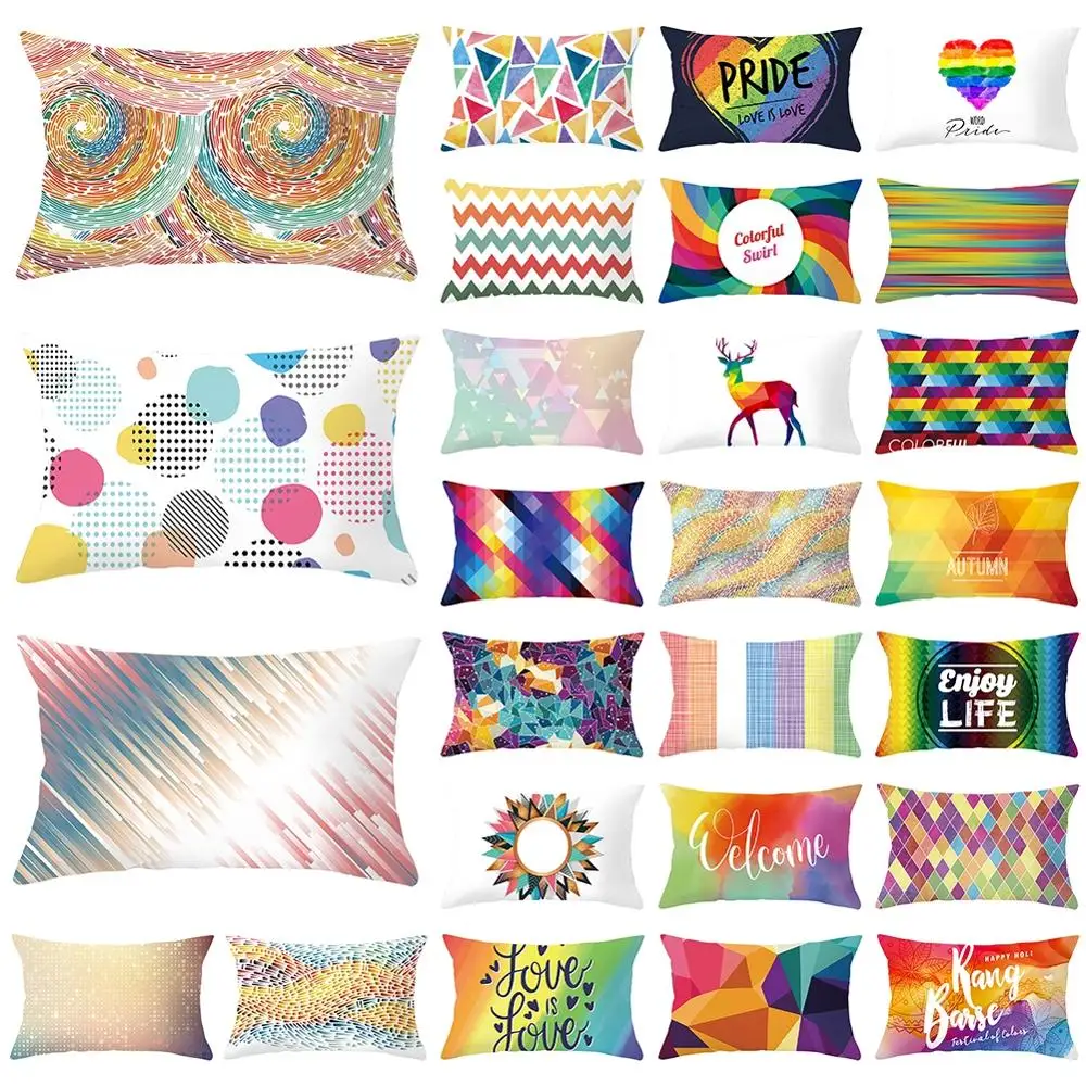 

Colored Geometric Pattern Short Plush Rectangular Pillowcase Sofa Cushion Cover Quality Fashion Comfortable Home Decor
