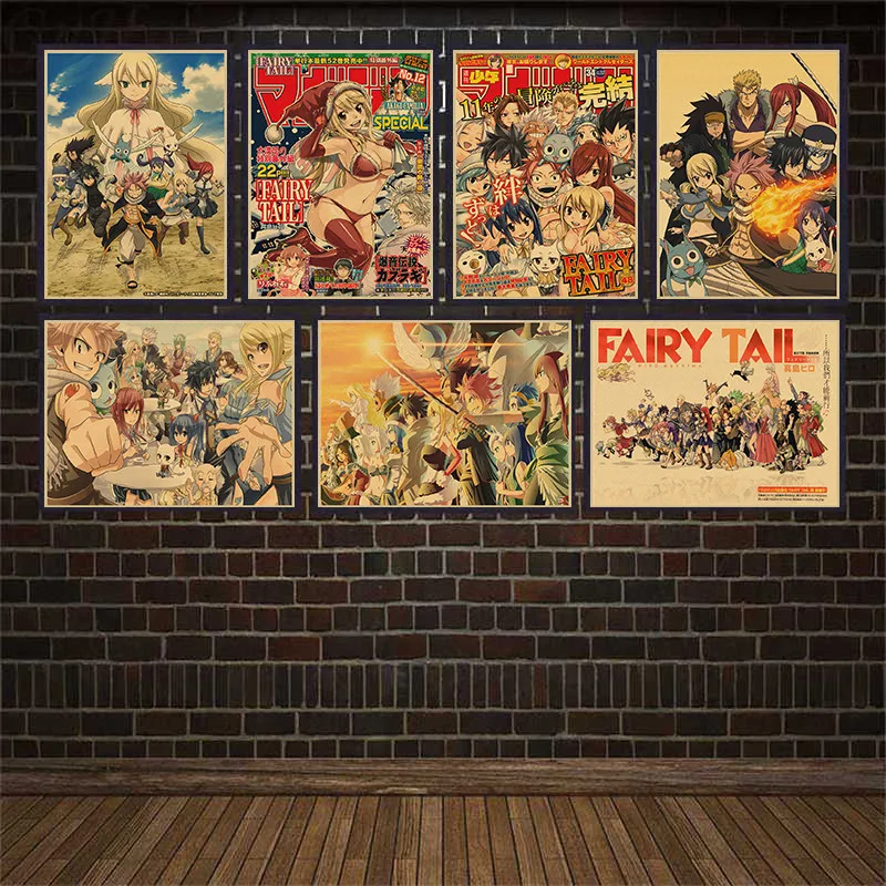 

Аниме Сказочный хвост Мультфильм комиксы ретро крафт-бумага плакат Бар детская комната Домашний декор настенные наклейки