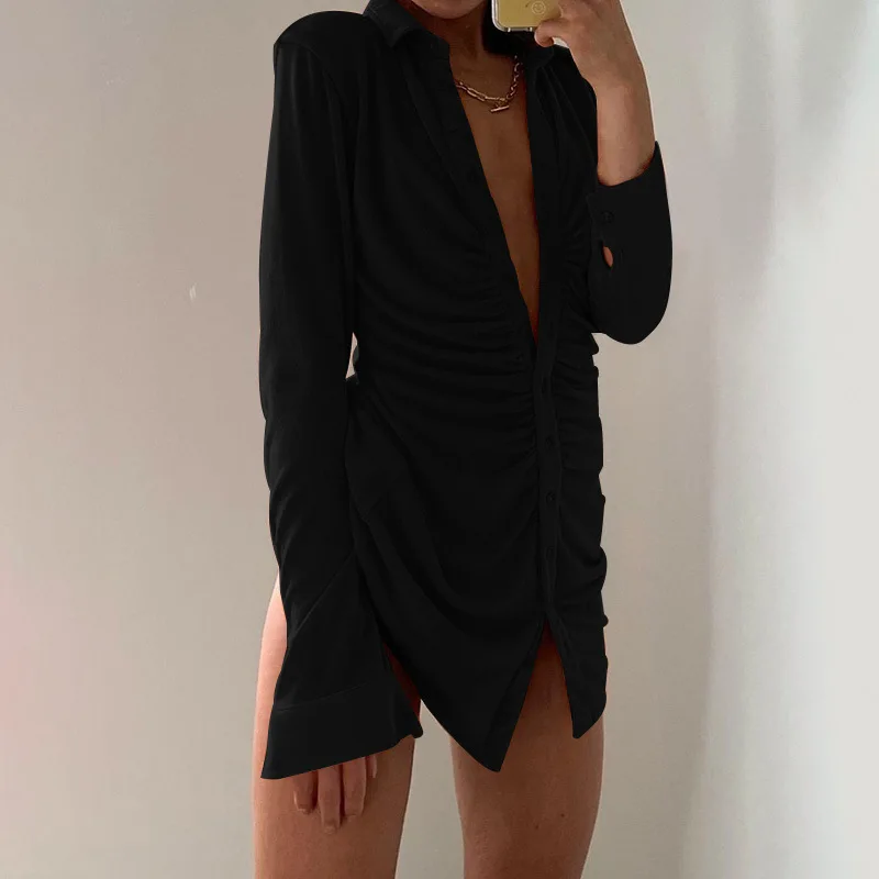 

Spring Turn Down Collar Women Shirt Dresses Sexy Streetwear Casual Female Button Mini Dress Long Sleeve Fashion Holiday Dresses
