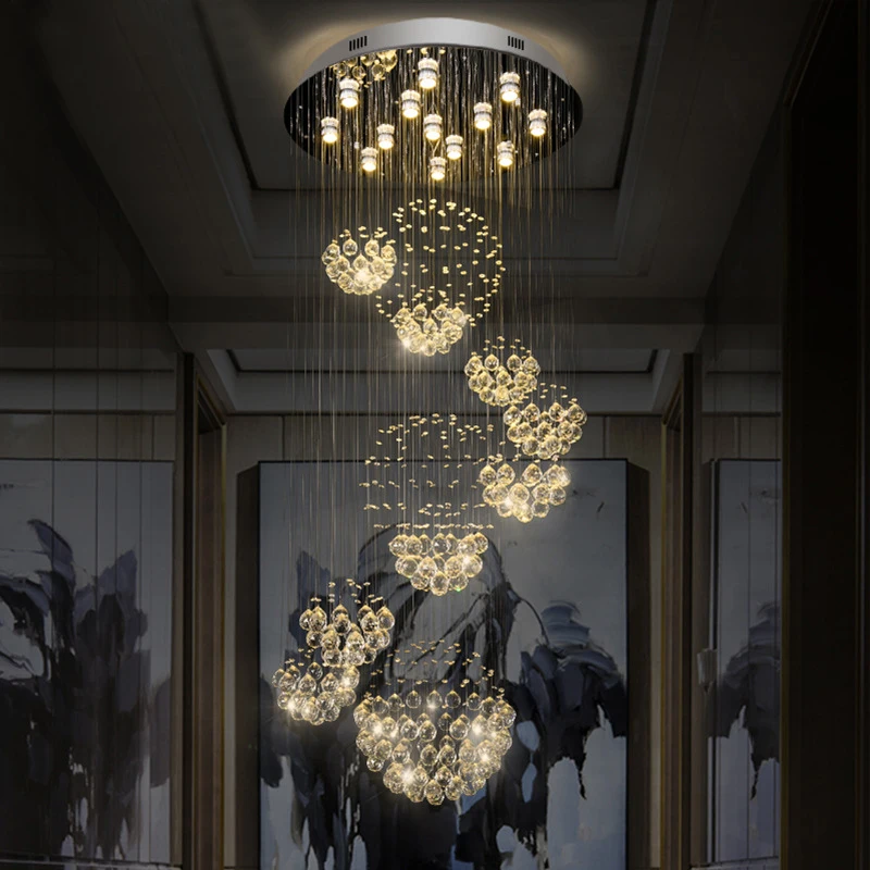 

Большая Хрустальная люстра в форме шара, роскошная K9 Хрустальная лестница, Подвесная лампа, современные проекты, освещение, AC110V 220 v, Светиль...