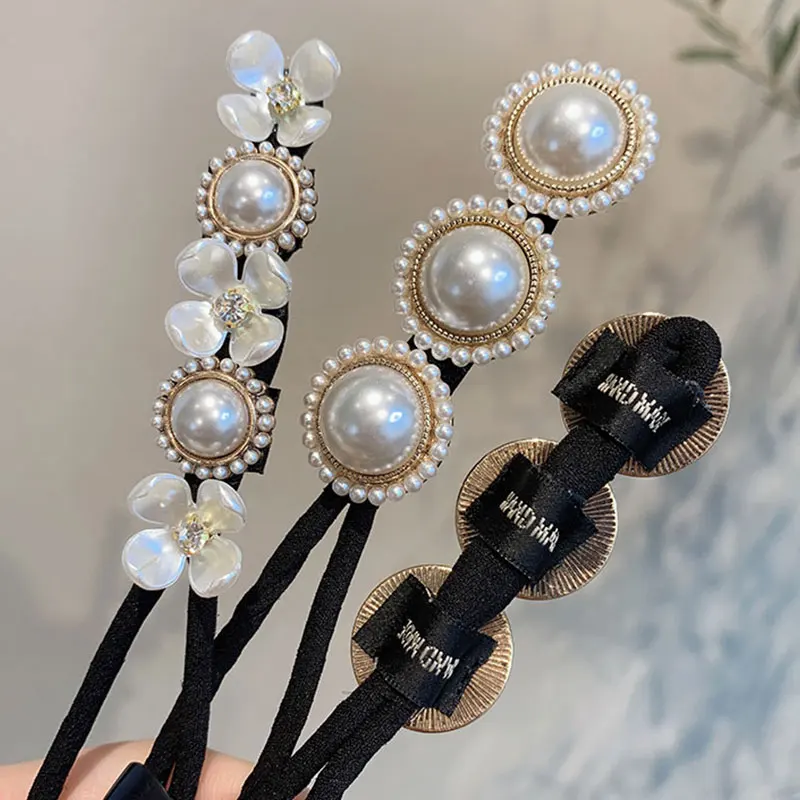 

Big Pearls Flower Magic Bun Making Tools Hairstyle Headband Hair Making Tools Women Donut Quick Messy Hair Bands Accessories