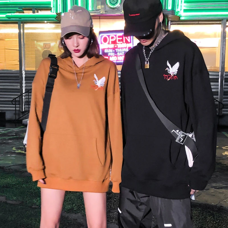 Японский стиль вышивка журавль Kanagawa Surf Принт толстовки уличная Harajuku Хип Хоп