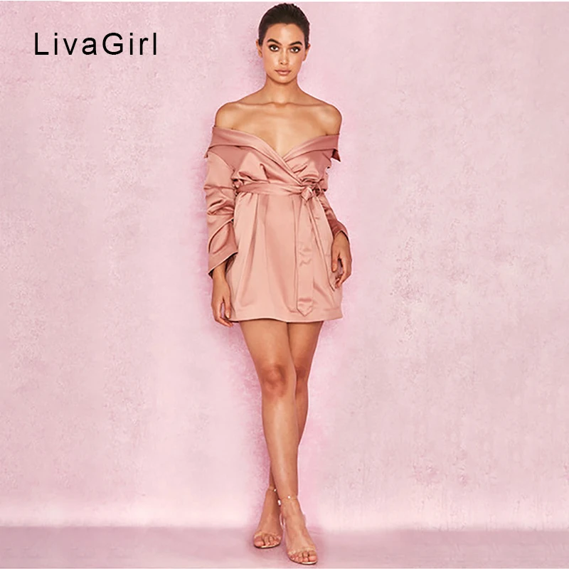 Однотонное платье с длинным рукавом и v образным вырезом сексуальное