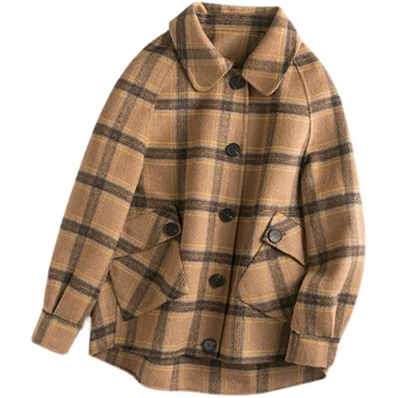 

Quality 100% Cashmere New Autumn Winter Women's Wool Coats Plaid Female Long Coats Double-Sided Cashmere Loose Lady Outerwear