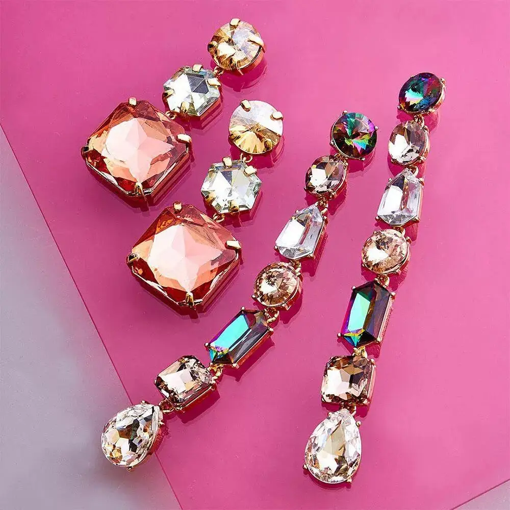 

JURAN Hot Brand Mixed Color Crystal Drop Earrings for Women Rhinestone Shine Jewelry Bridal Party Wedding Earrings First Choice