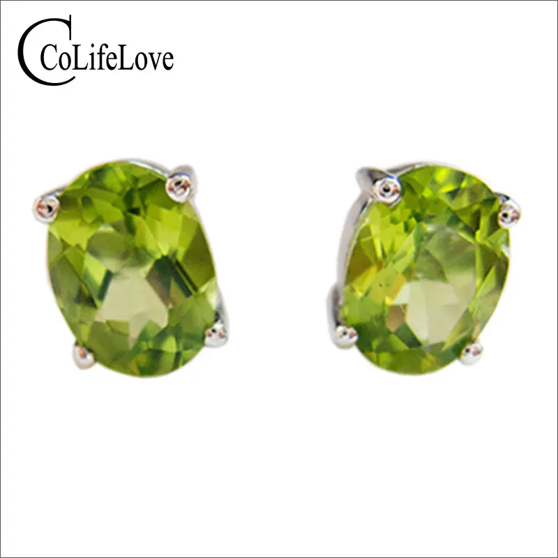 Женские серьги гвоздики из серебра 925 пробы с натуральным оливином|stud earrings|earrings