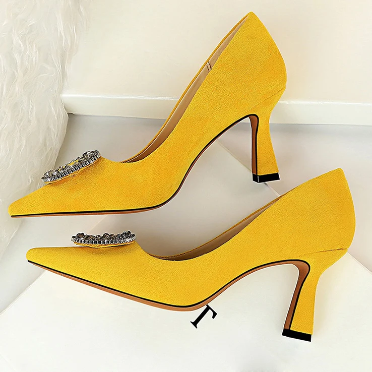 Офисные женские туфли с кристаллами на высоком каблуке 7 5 см большие размеры