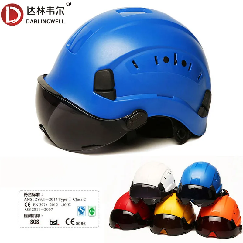 

Защитный шлем с темными очками, защитные шлемы для восхождения и езды на открытом воздухе, твердая Рабочая спасательная шапка из АБС-пласти...