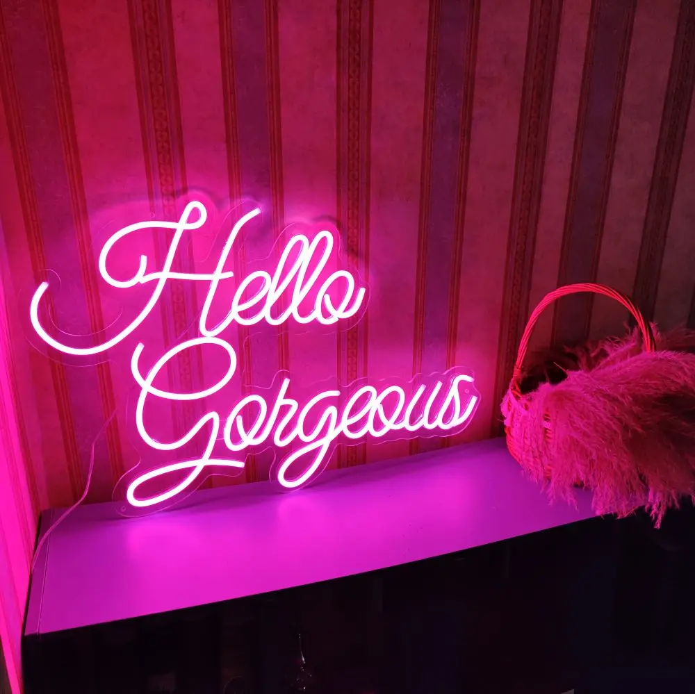 Светодиодный неоновый знак "Привет, красотка" на заказ, розовый, для освещения спальни, свадебной вечеринки, комнаты в доме, декора стен. Игра Among US включена.