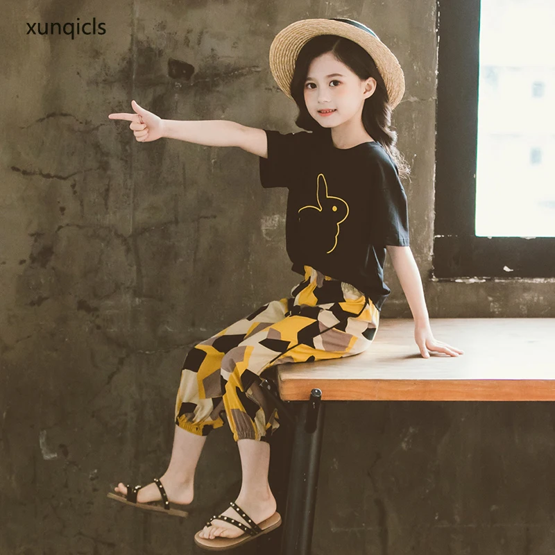 

2020 новые комплекты одежды для девочек, футболка с коротким рукавом для девочек + брюки, 2 шт. костюмы, детская летняя одежда, детская одежда дл...